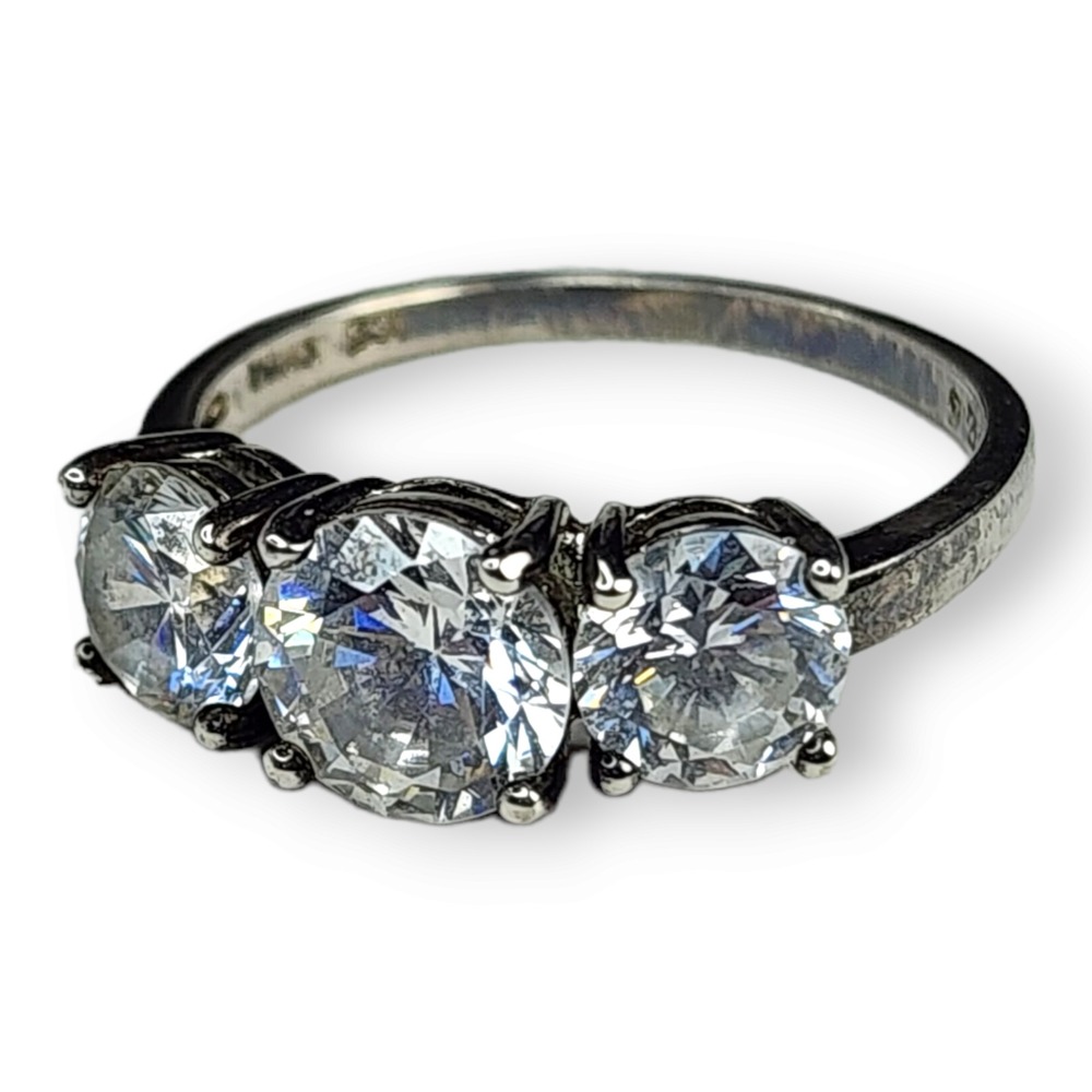 Ross Simons Three Stone Ring Sterling Silver 925 Size 6 Cubic Zirconia CZ 2.6g